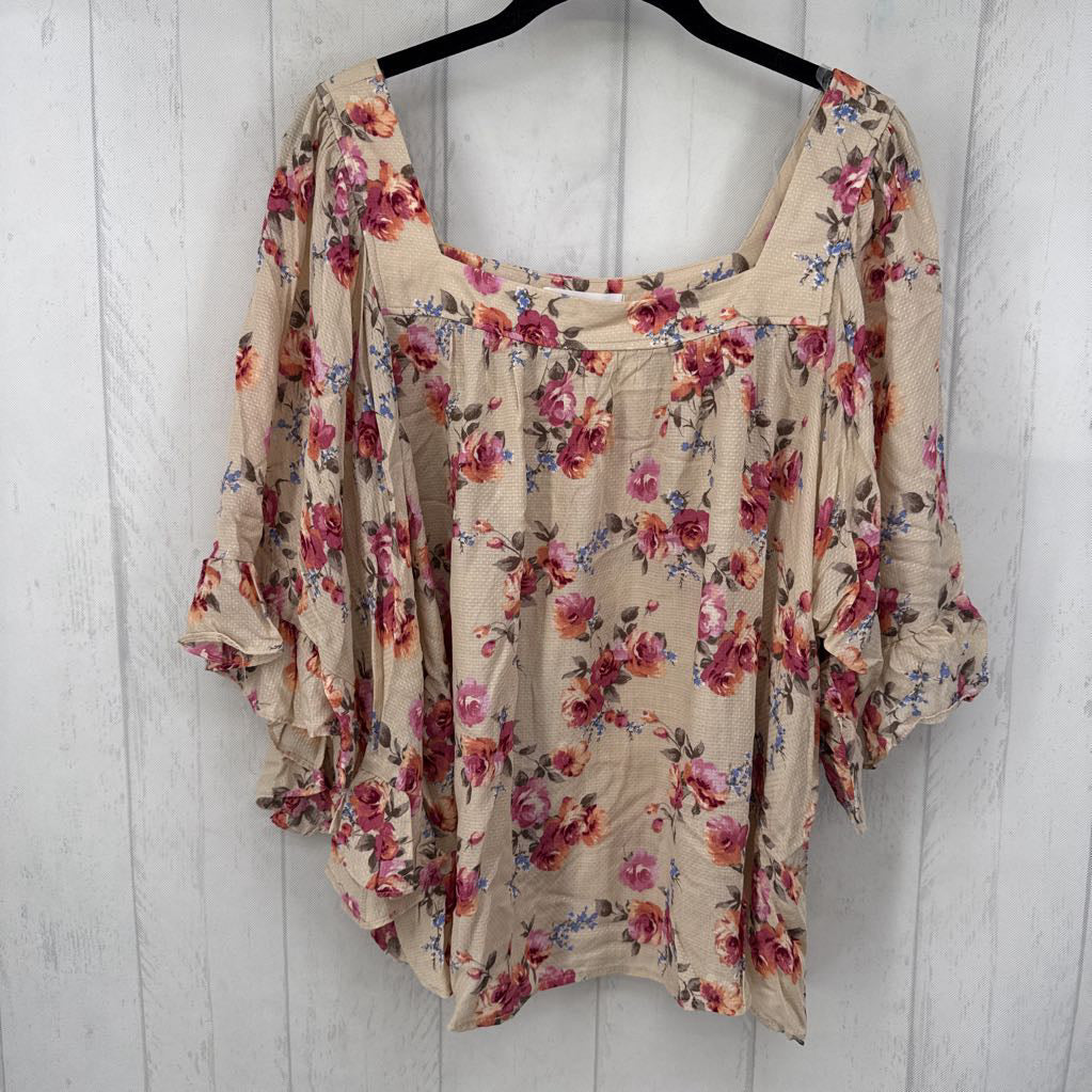 1XL flowy flo print 3/4 slv top