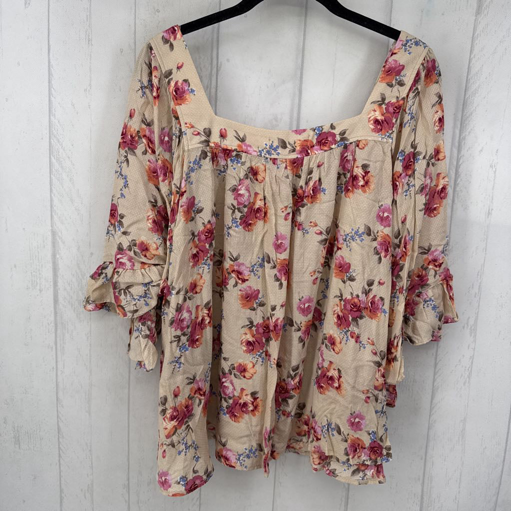 1XL flowy flo print 3/4 slv top