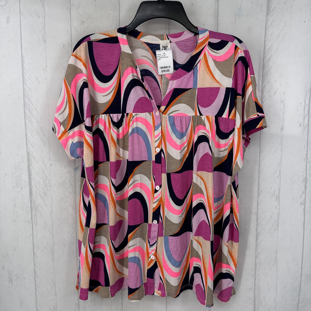 L printed tiered button down s/s top
