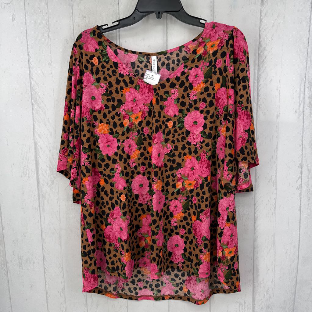 L mixed print v-neck s/s top