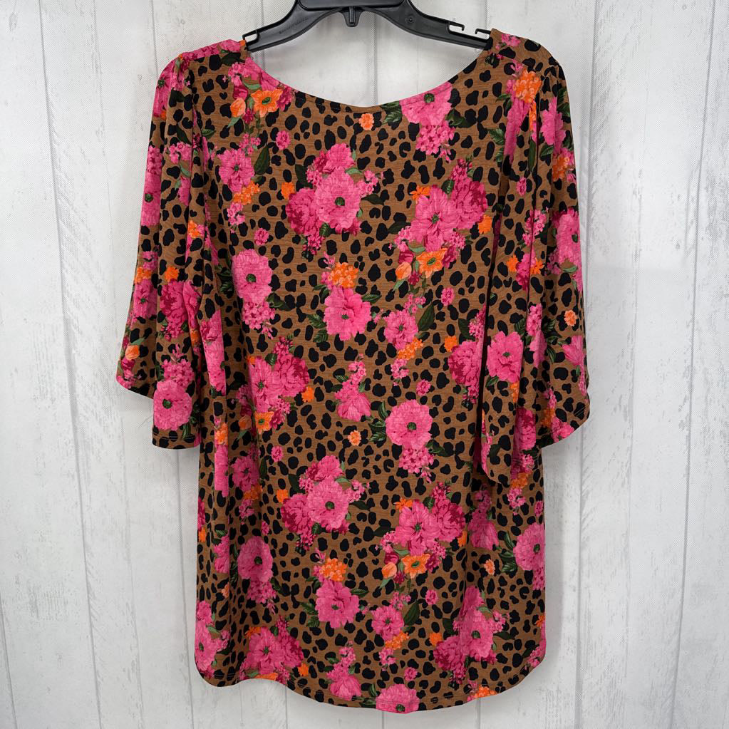 L mixed print v-neck s/s top