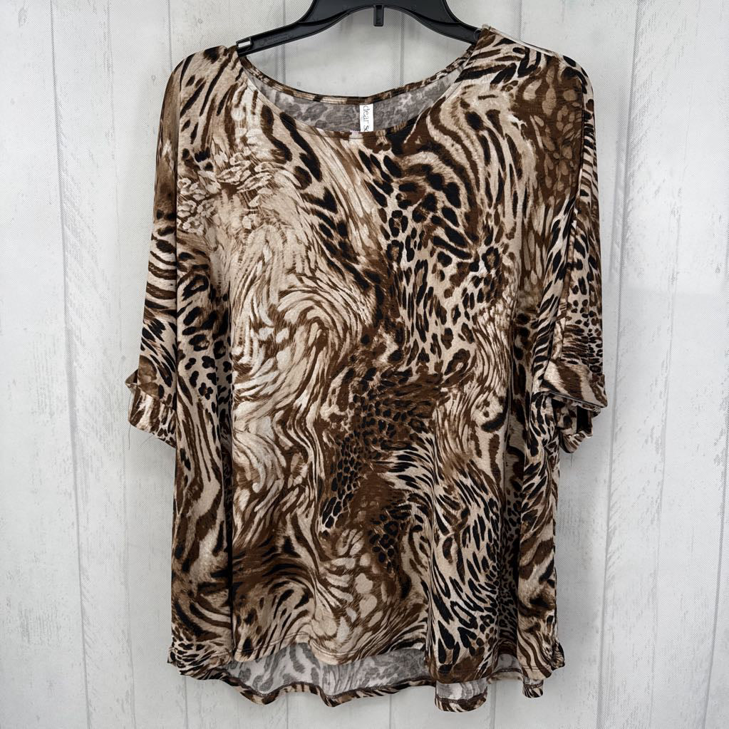 M animal print v-neck s/s top