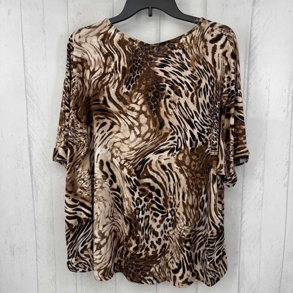 M animal print v-neck s/s top