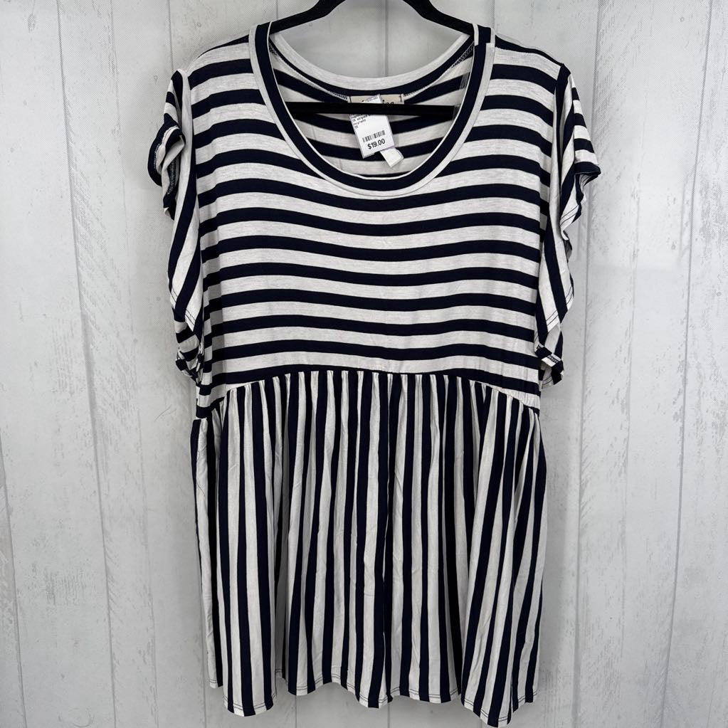 1X striped s/s babydoll top