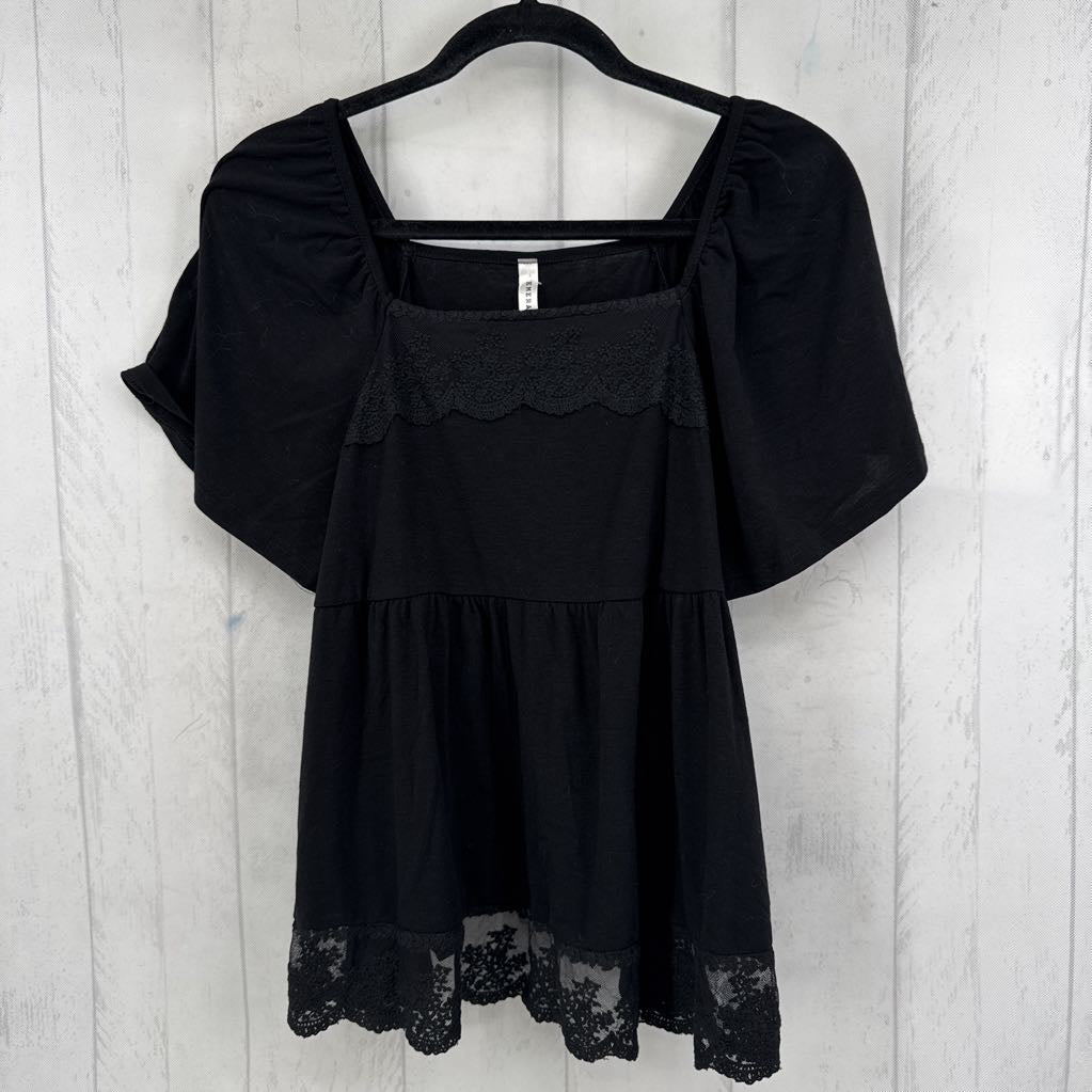 R33 1X lace trim s/s babydoll top