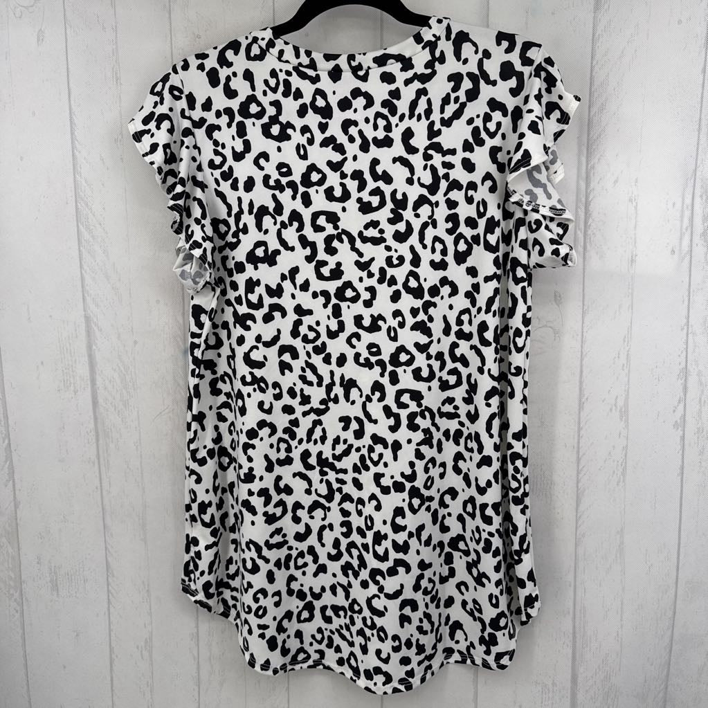 L animal print v-neck flutter slv top