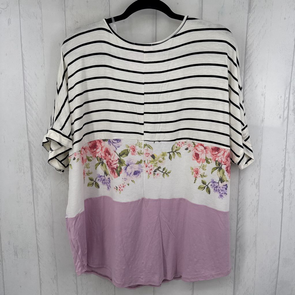 1XL tiered mixed print v-neck s/s tee