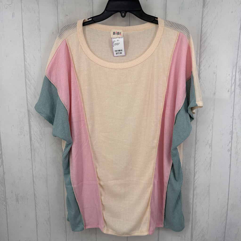XL colorblock ribbed s/s top