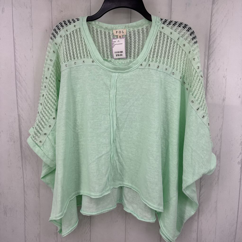 M mesh grommet drop shoulder top