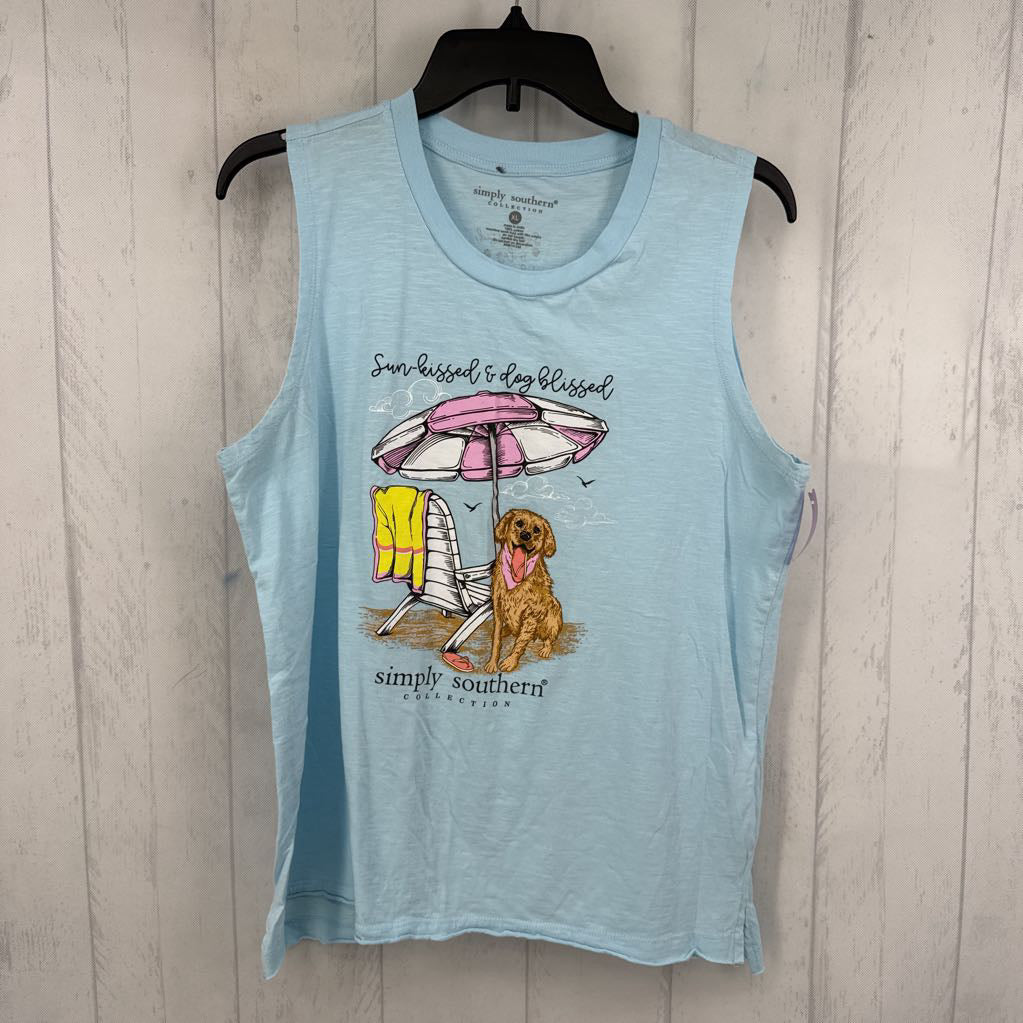 XL graphic tank-sun kissed/dog blissed