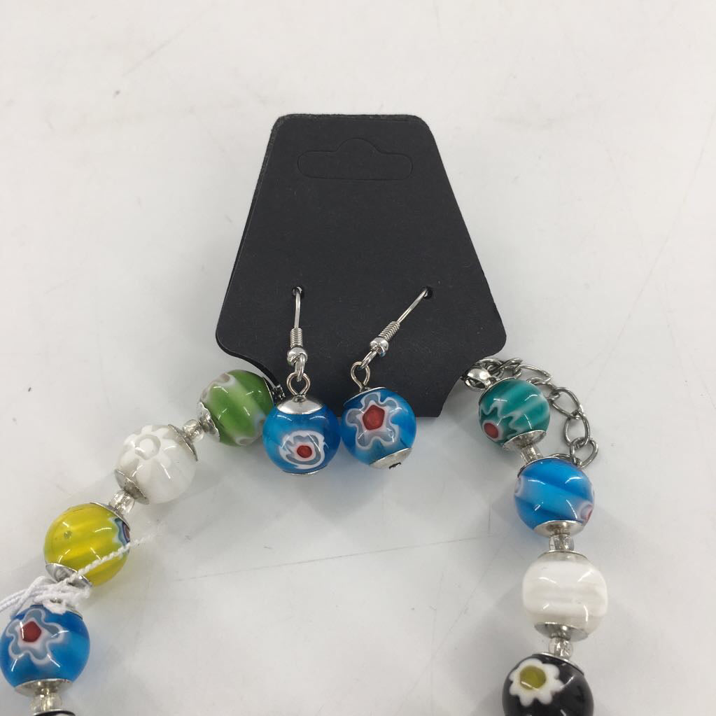 colorful beaded bracelet & earring set