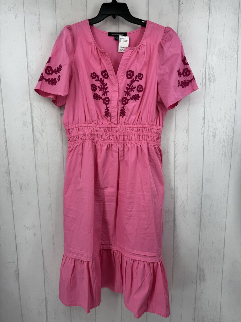 L flo embroidered split neck s/s dress