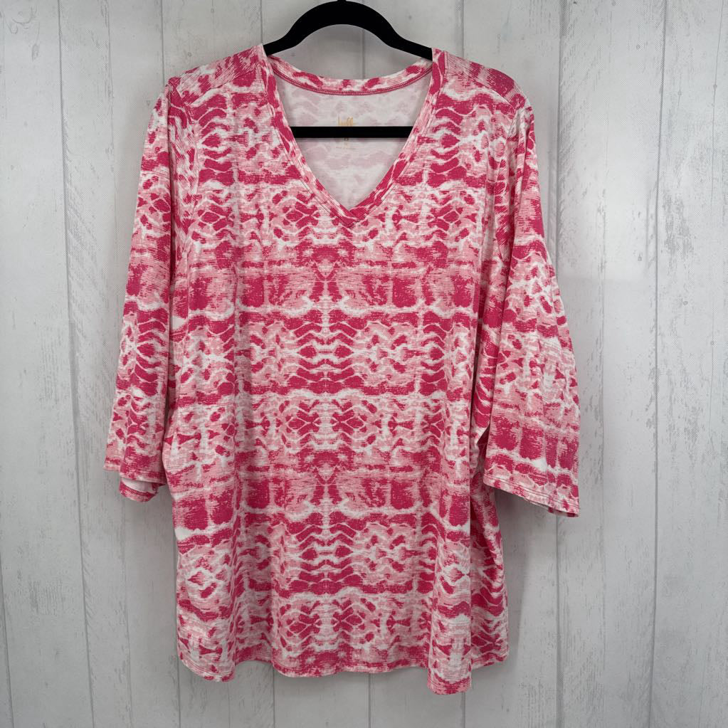 2X printed v-neck 3/4 slv tee
