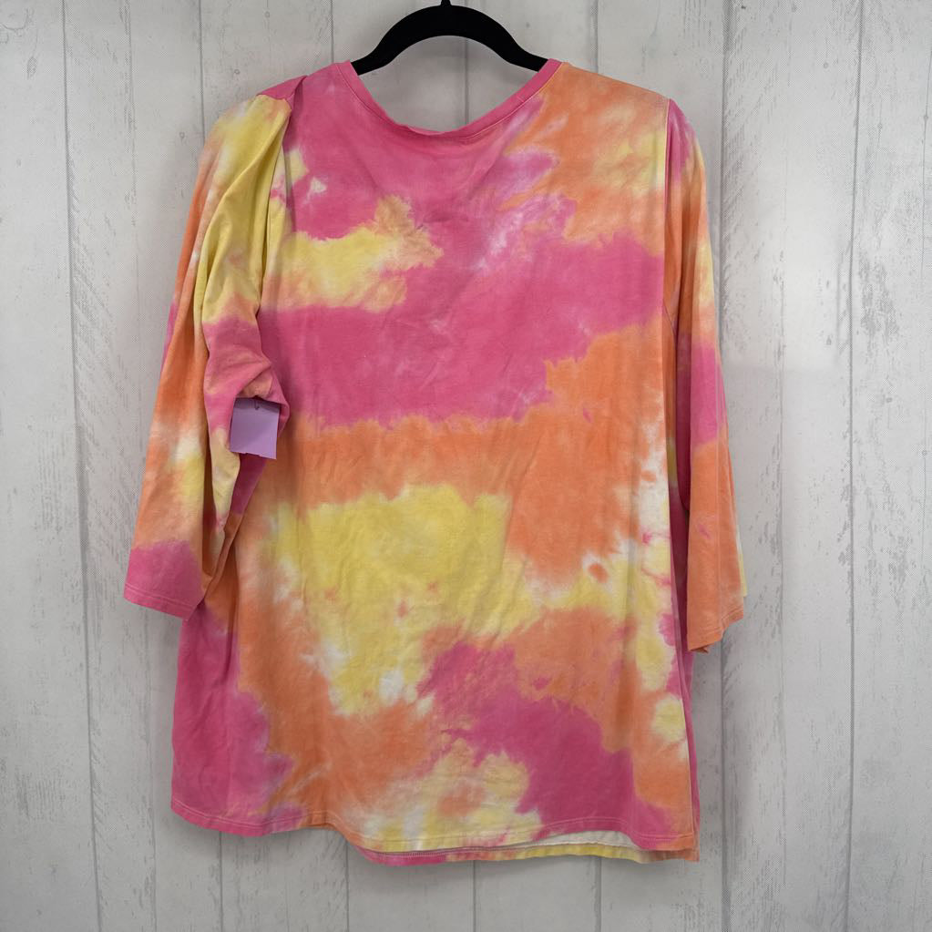 2X tie-dye v-neck 3/4 slv tee