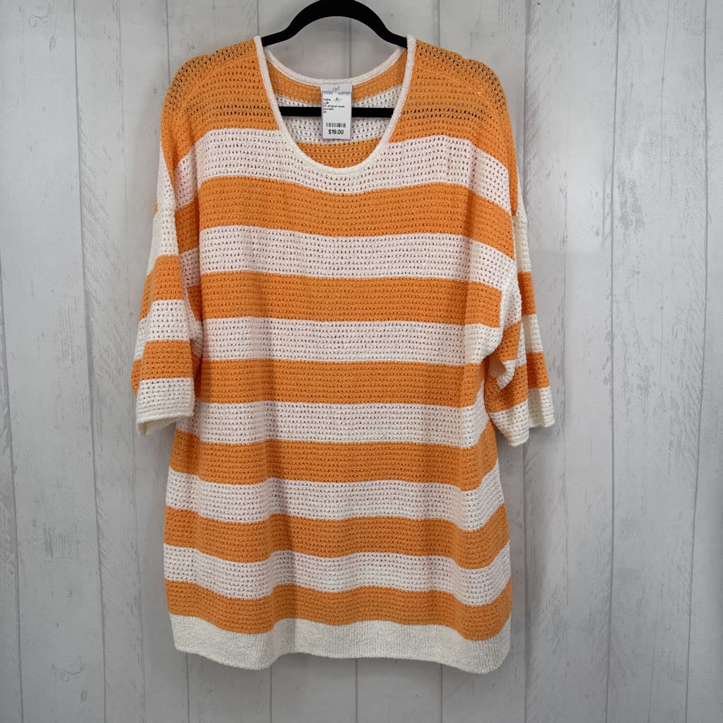 2X striped mesh 3/4 slv top