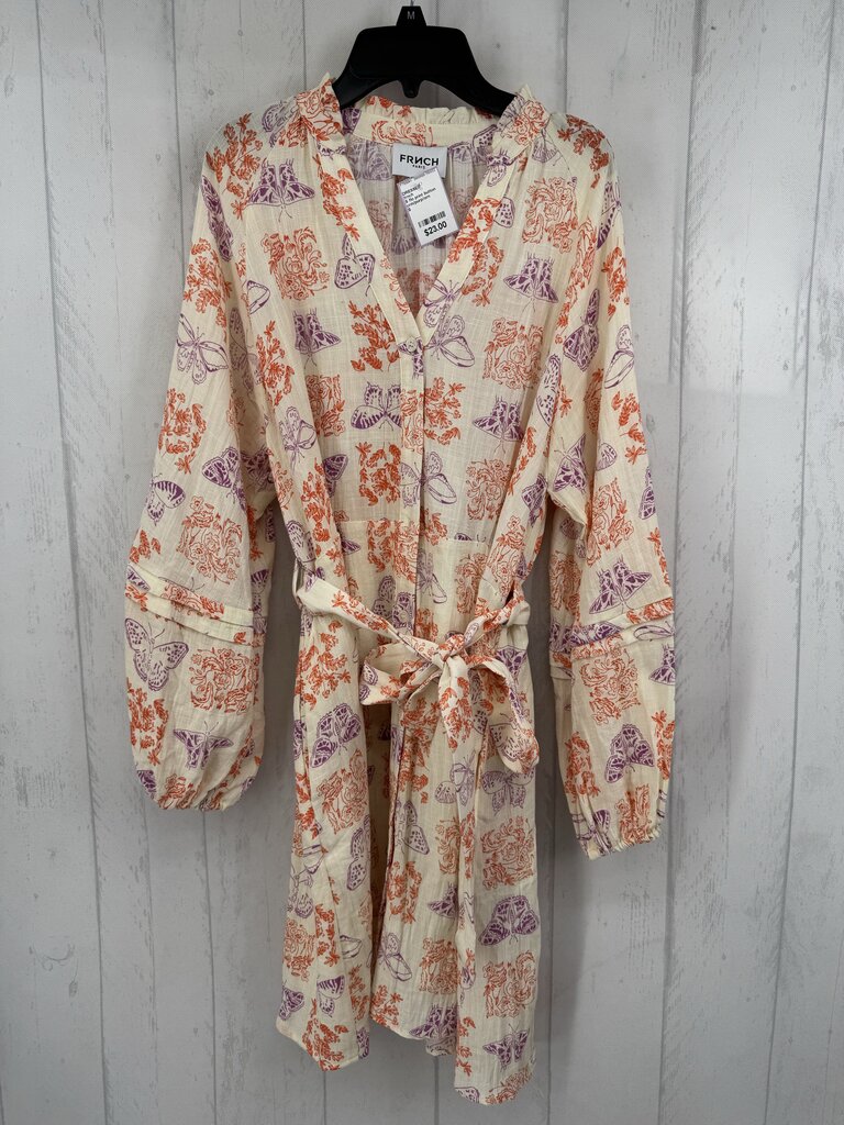 S flo print button down l/s dress