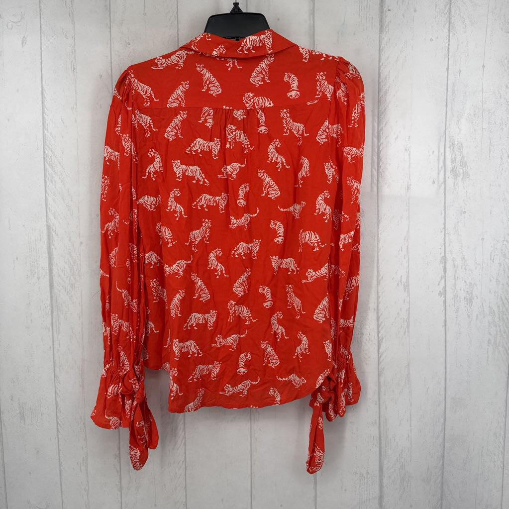 2 tiger print button down l/s top