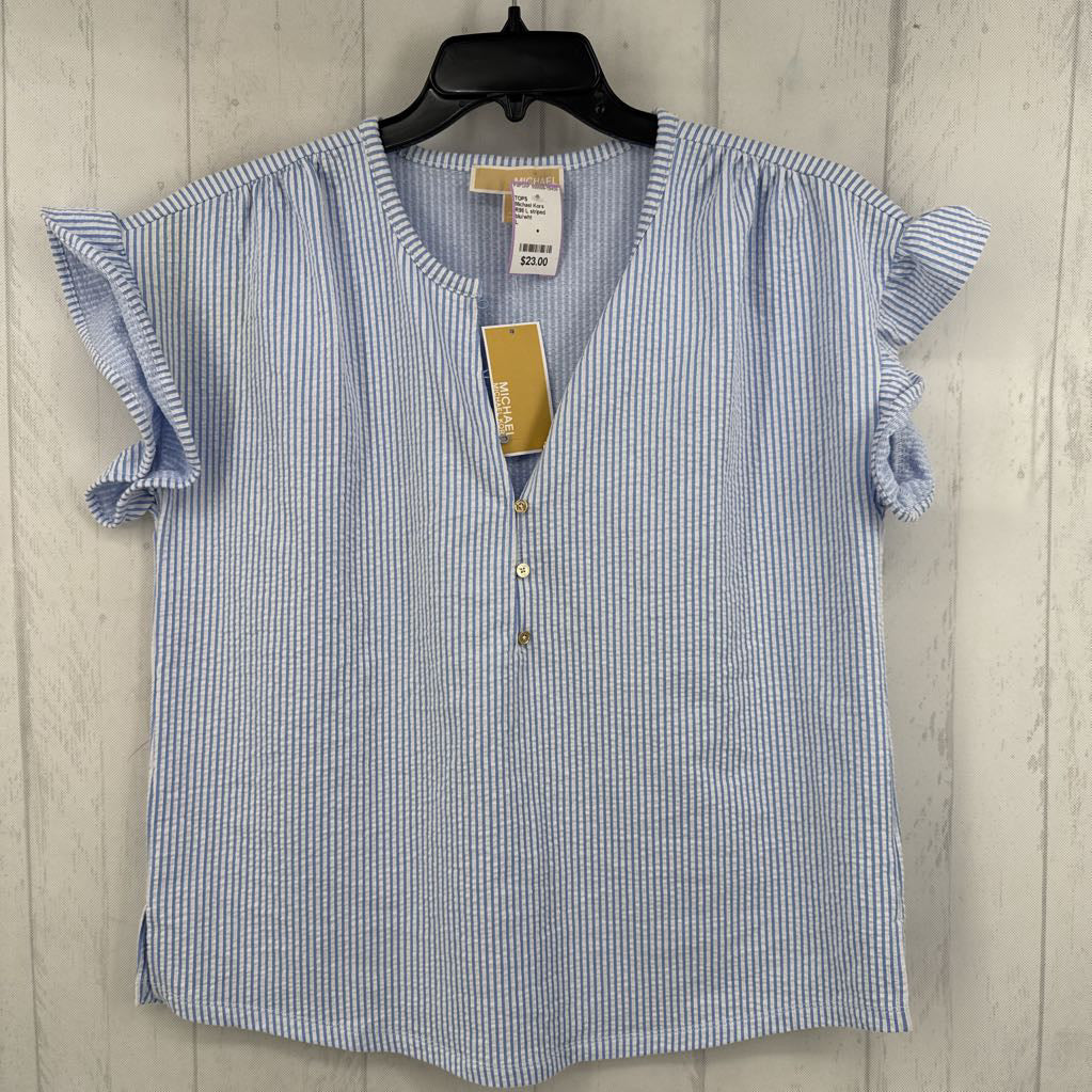 R98 L striped button front s/s top