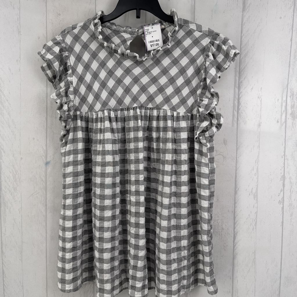 L gingham print flutter slv top
