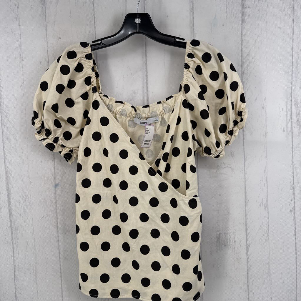 L polka dot crossover s/s top