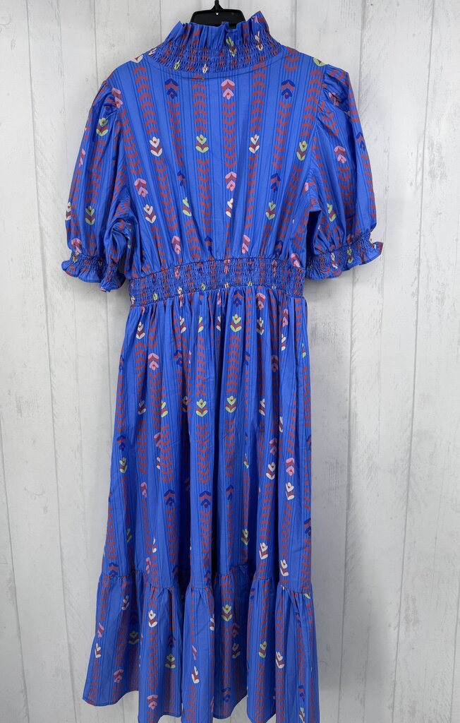 L printed v-neck elbow slv maxi dress