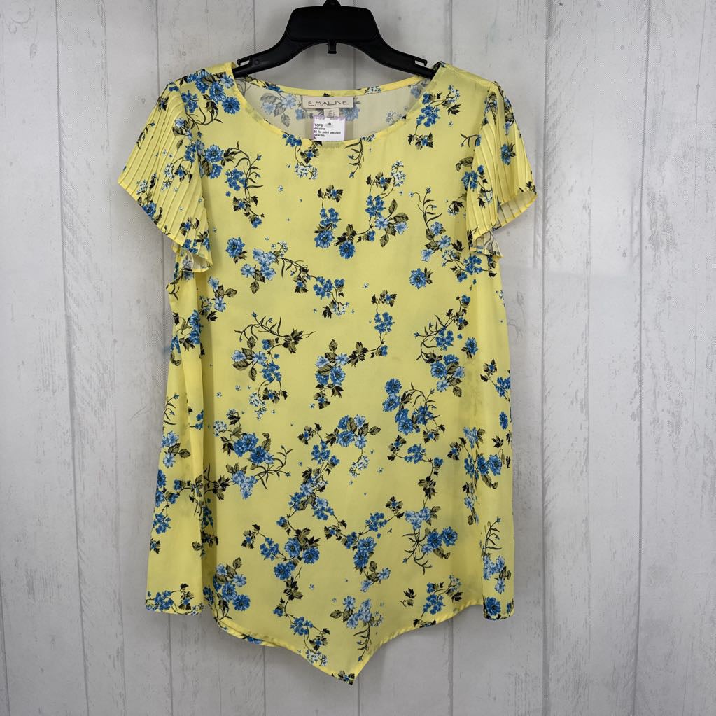 M flo print pleated slv top s/s