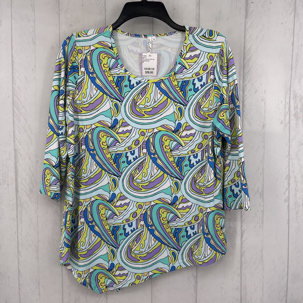 M colorful 3/4 slv top