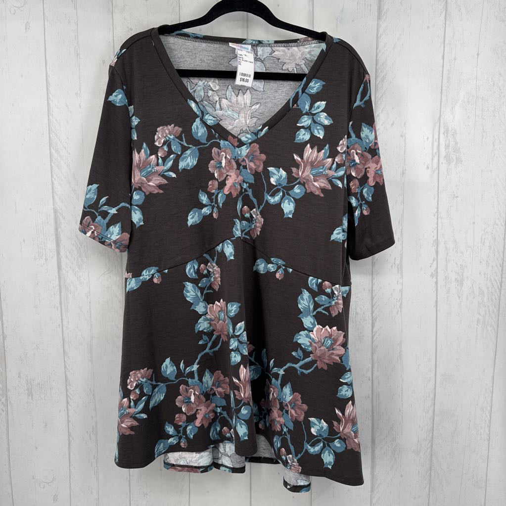 2XL flo print v-neck s/s tee