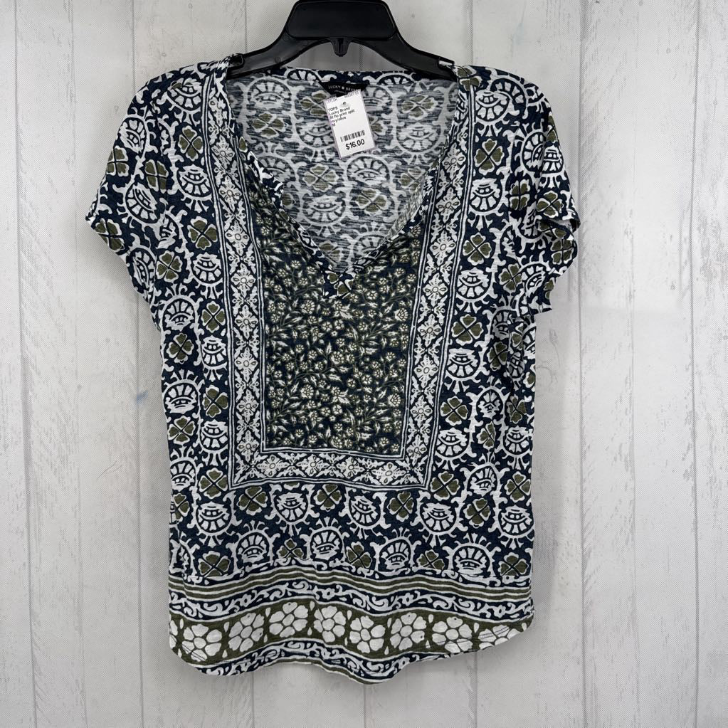 M flo print split neck s/s tee