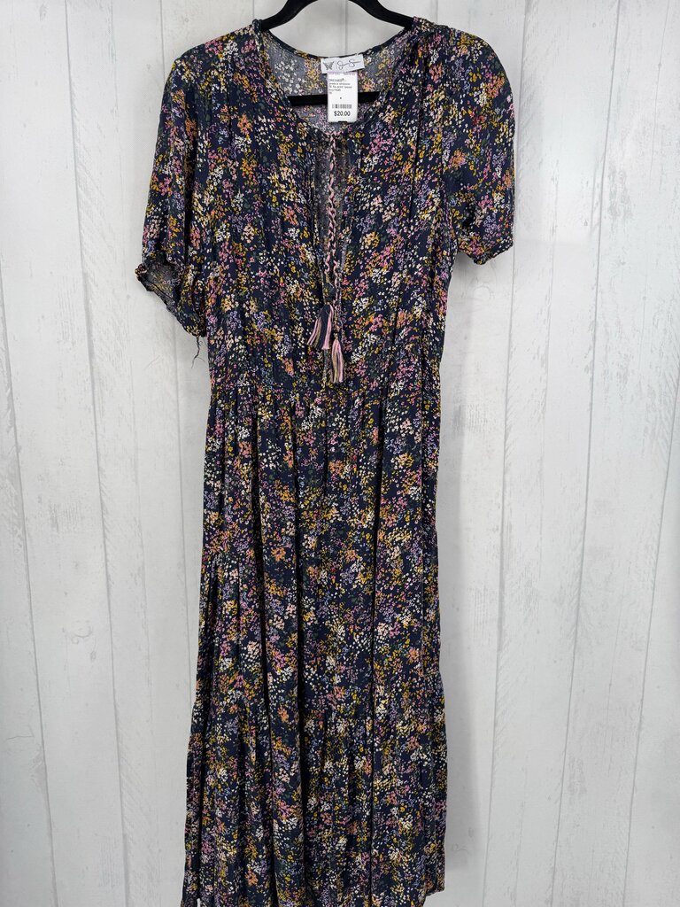 1X flo print tassel tie s/s dress