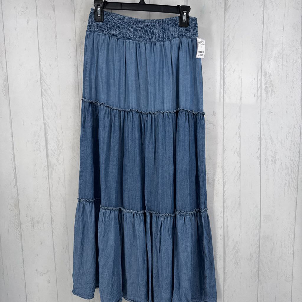 M chambray tiered maxi skirt
