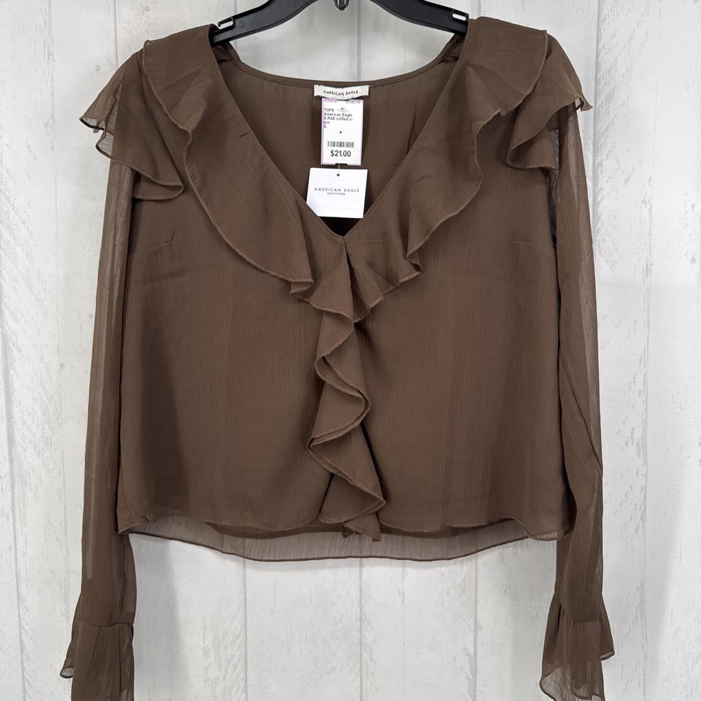 S R45 ruffled v-neck l/s top