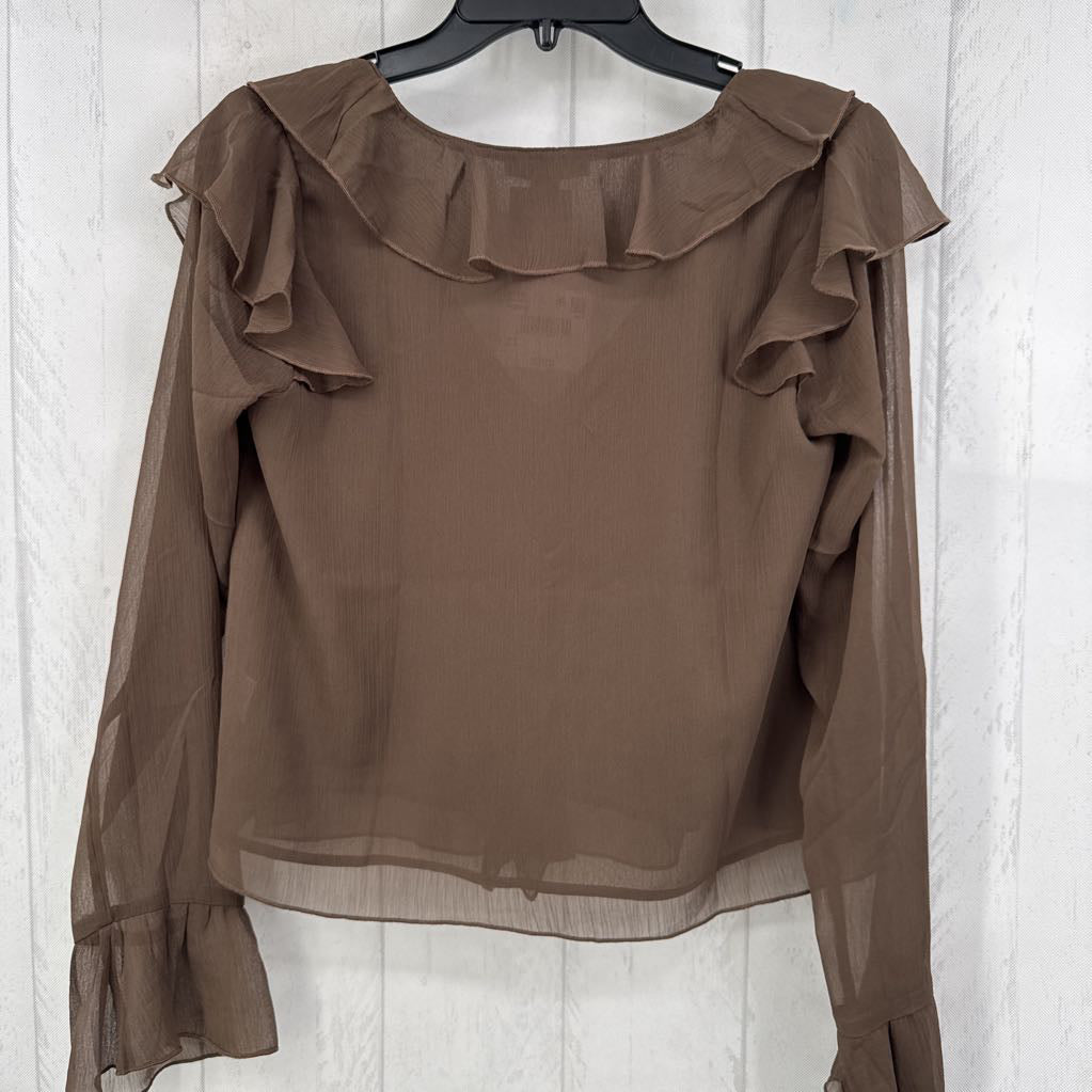 S R45 ruffled v-neck l/s top