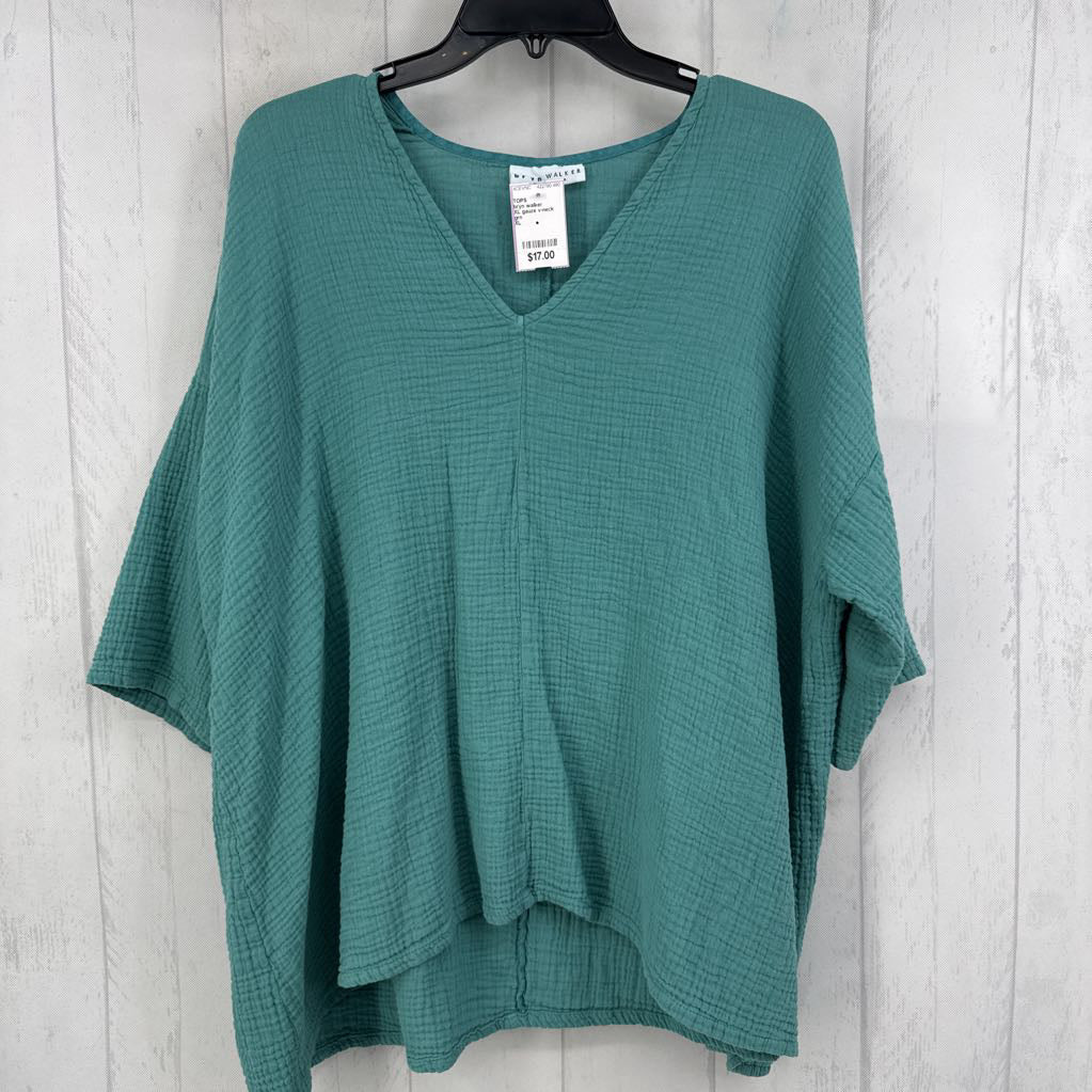 XL gauze v-neck drop shoulder top
