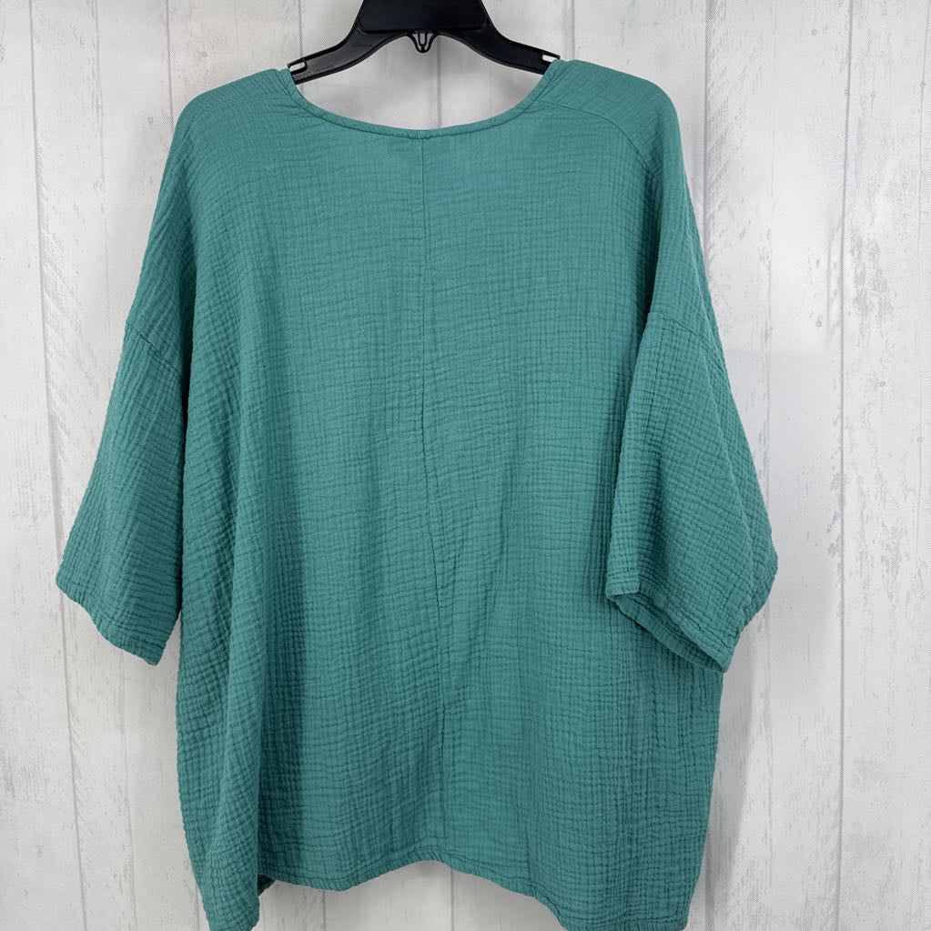 XL gauze v-neck drop shoulder top
