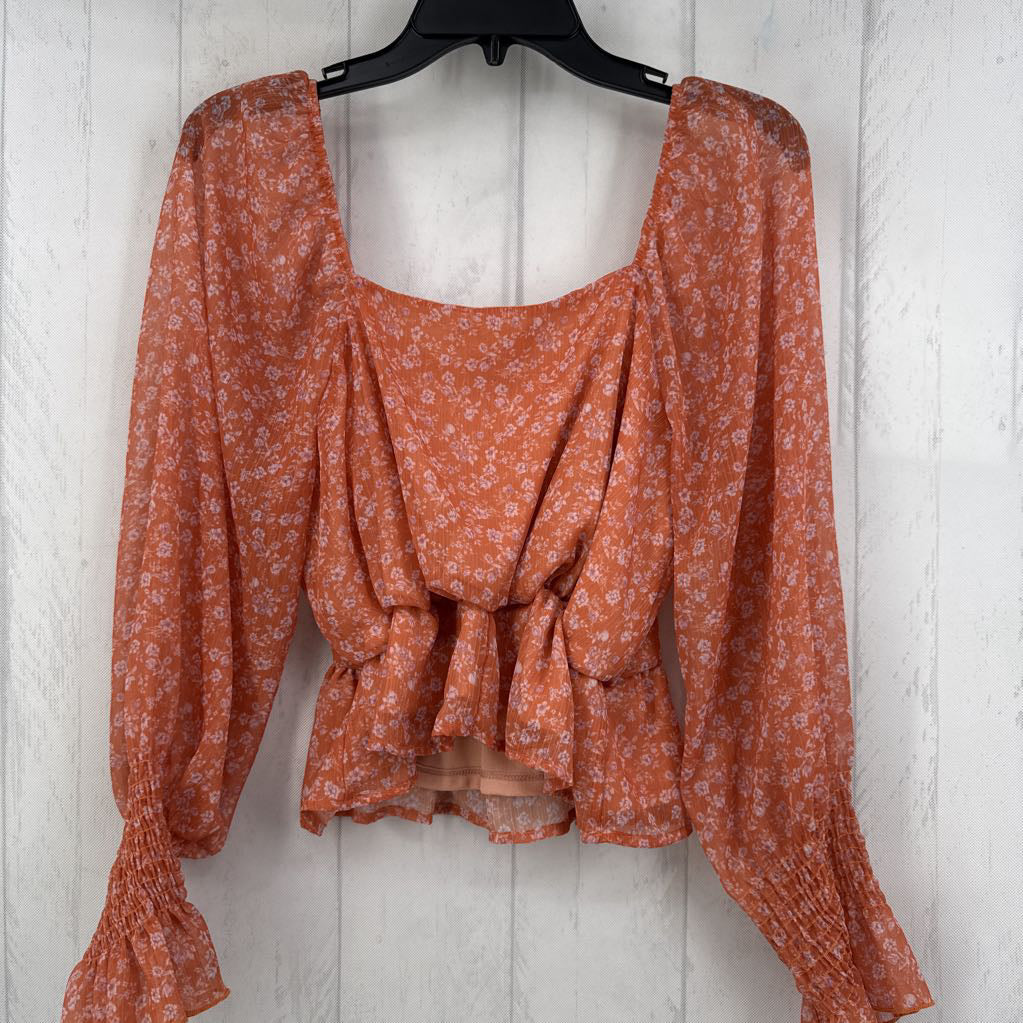 M flo print l/s peplum top