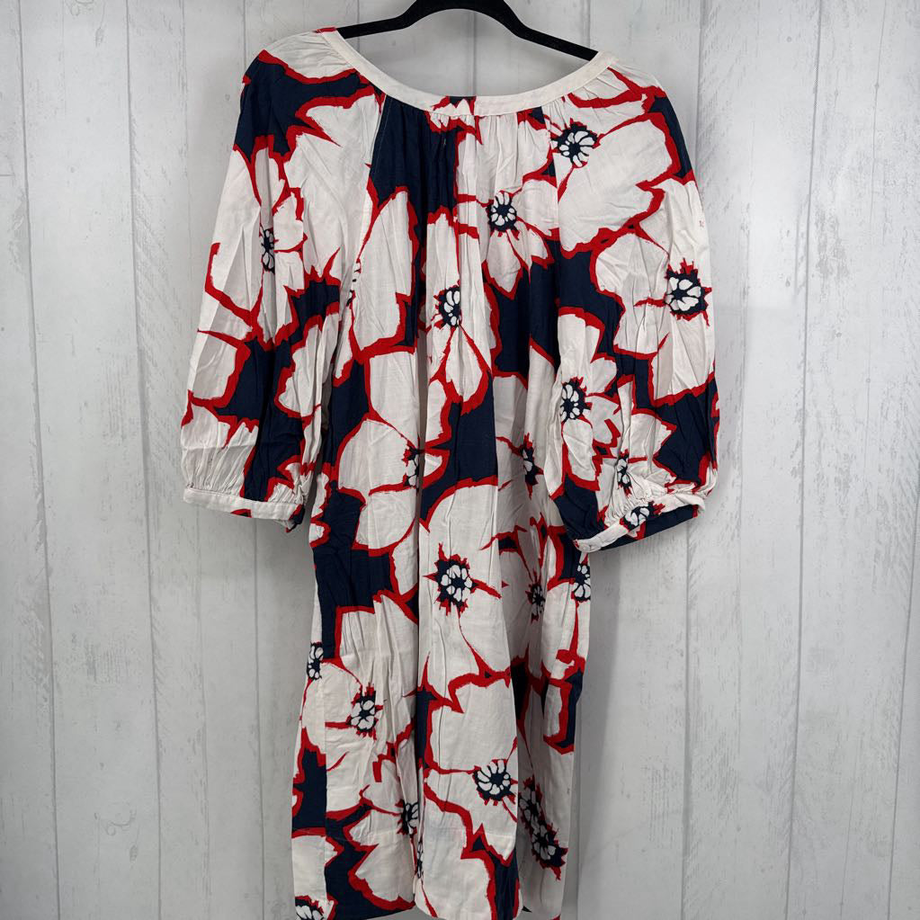 1X flo print button front 3/4 slv dress