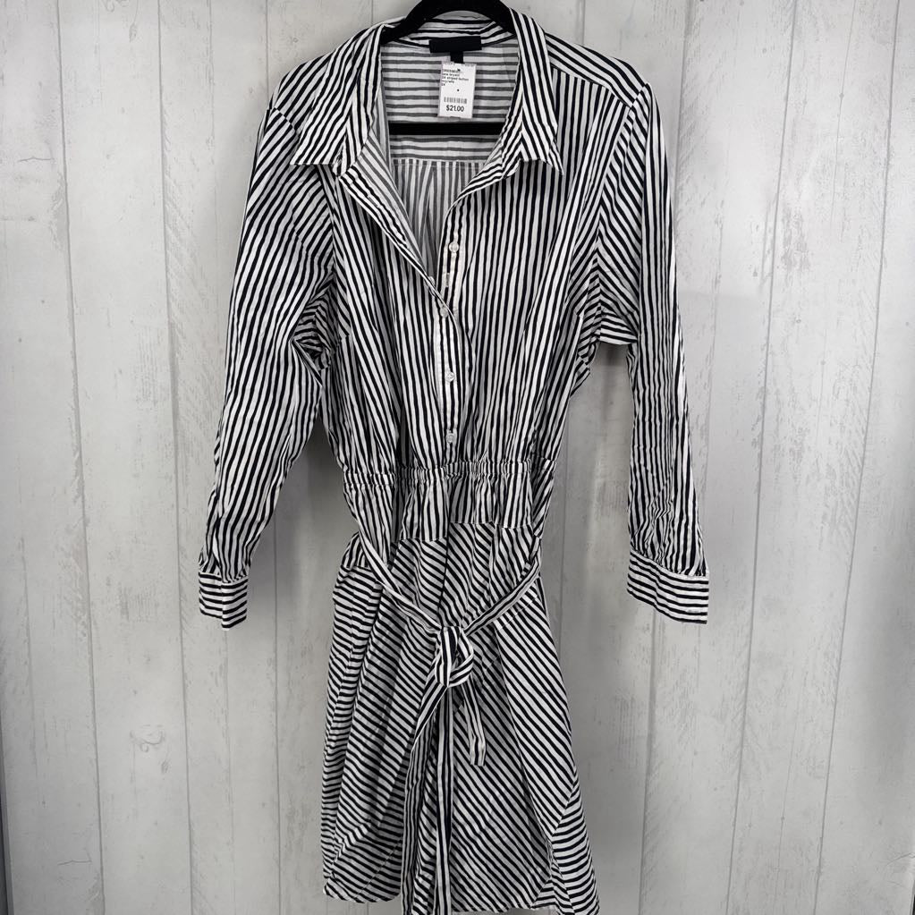 24 striped button down belted l/s dress
