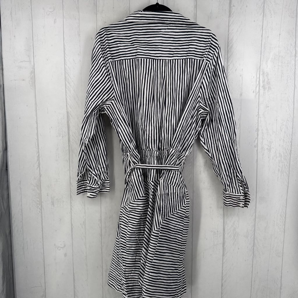 24 striped button down belted l/s dress