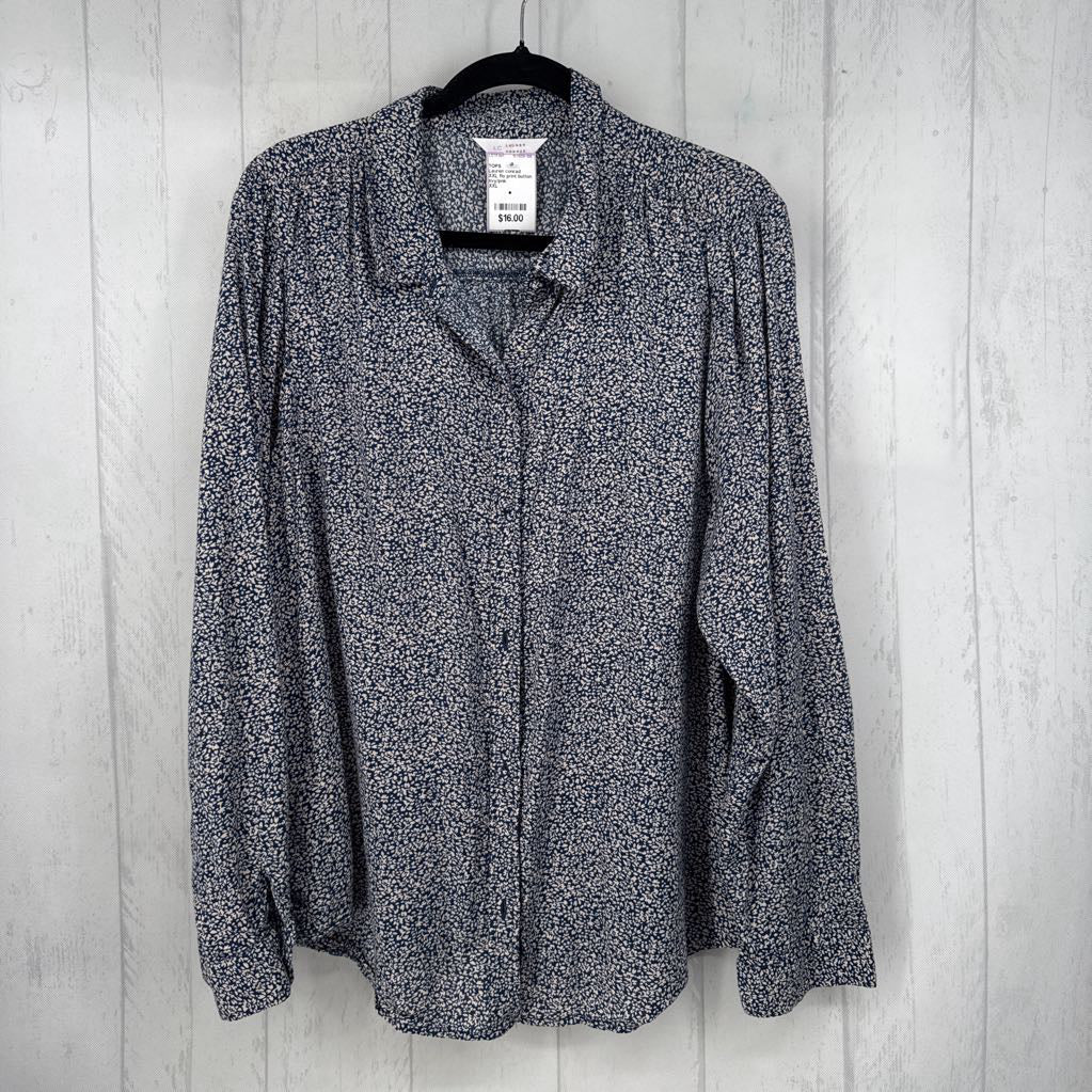 XXL flo print button down l/s top