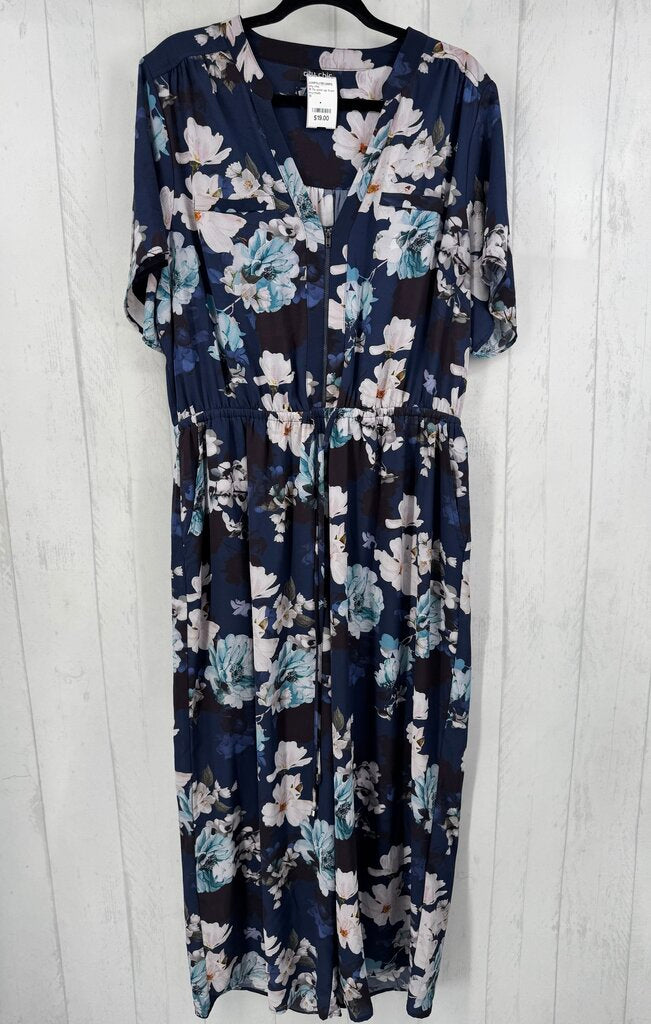 18 flo print zip front s/s jumpsuit