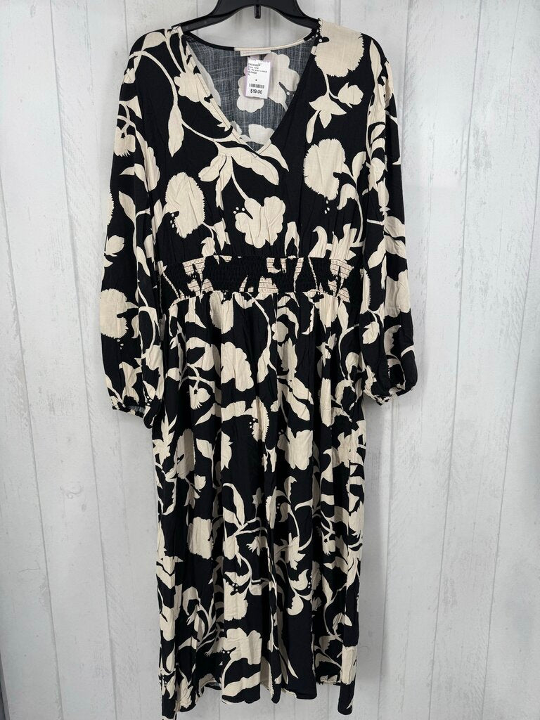 XL flo print v-neck l/s dress