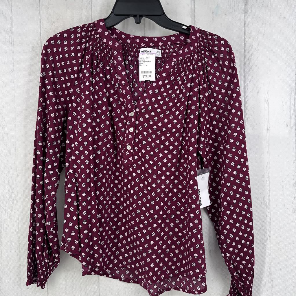 Mp flo print split neck l/s top