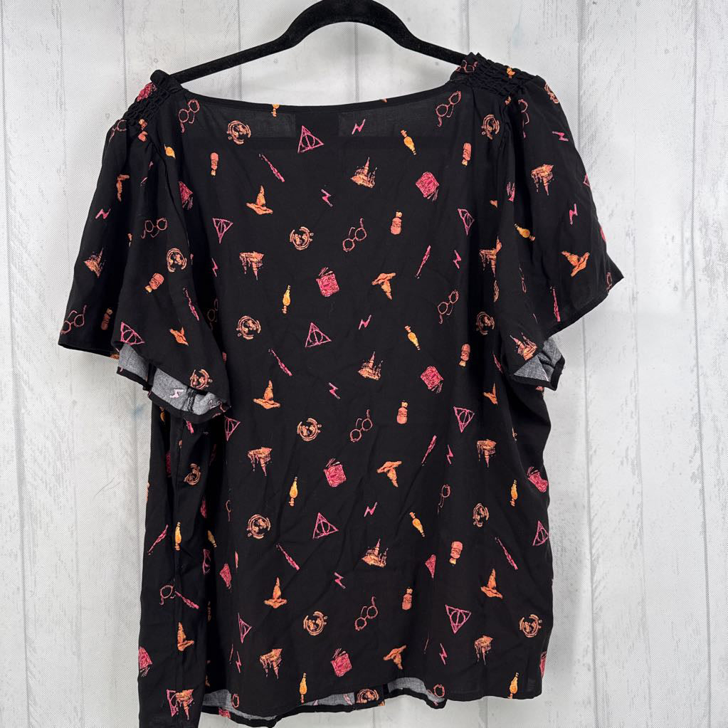 1X printed button down s/s top