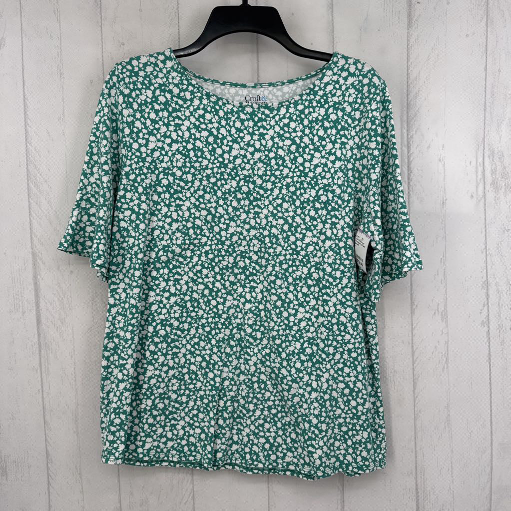L flo print ruffled slv tee s/s