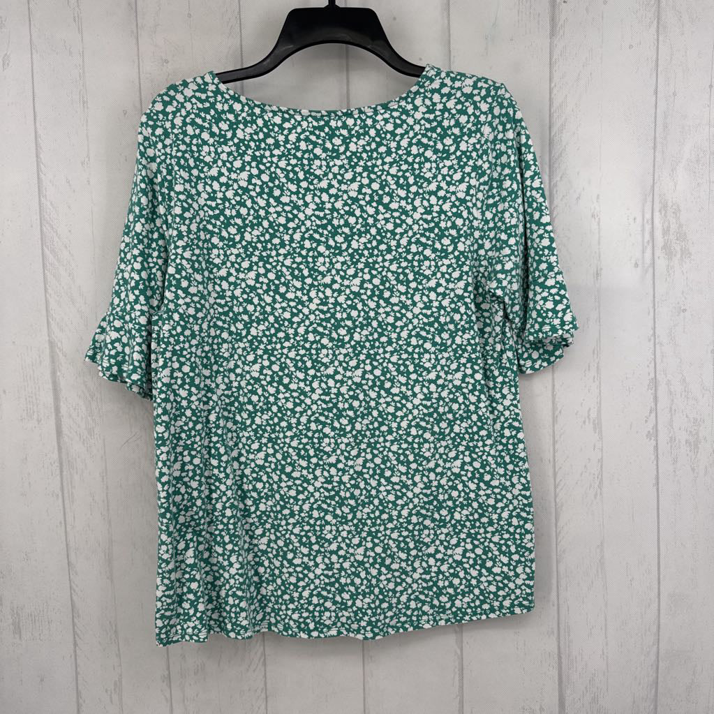 L flo print ruffled slv tee s/s