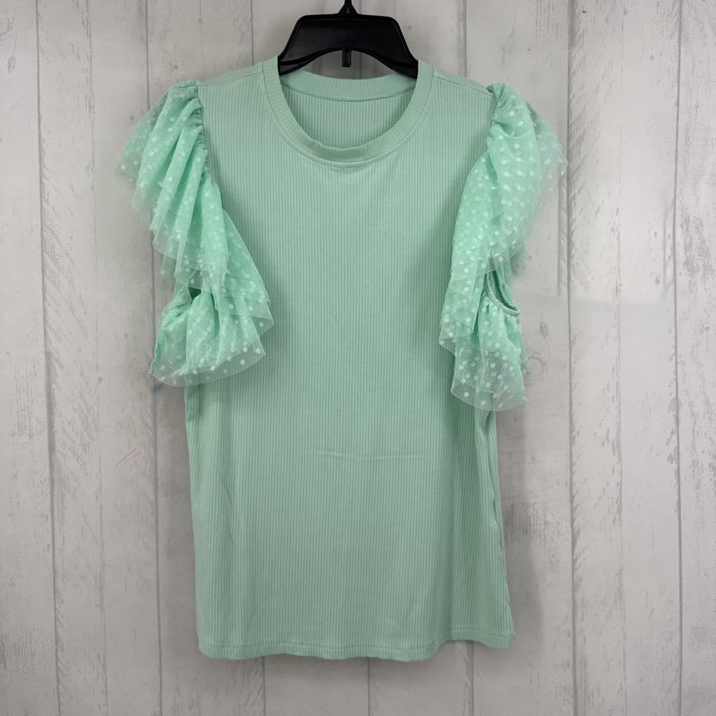 XL ribbed ruffled tulle slv top s/s