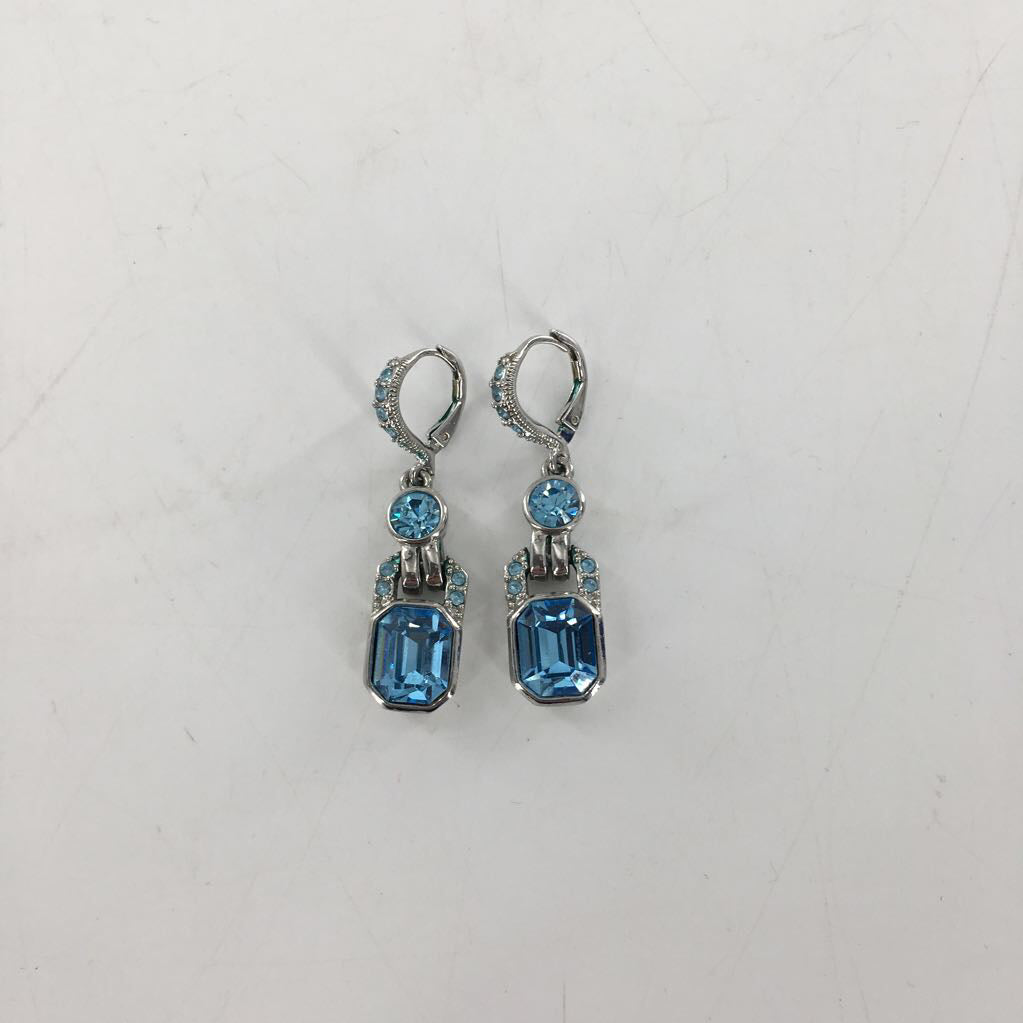 12" silver w/blue stone pendant necklace & earrings