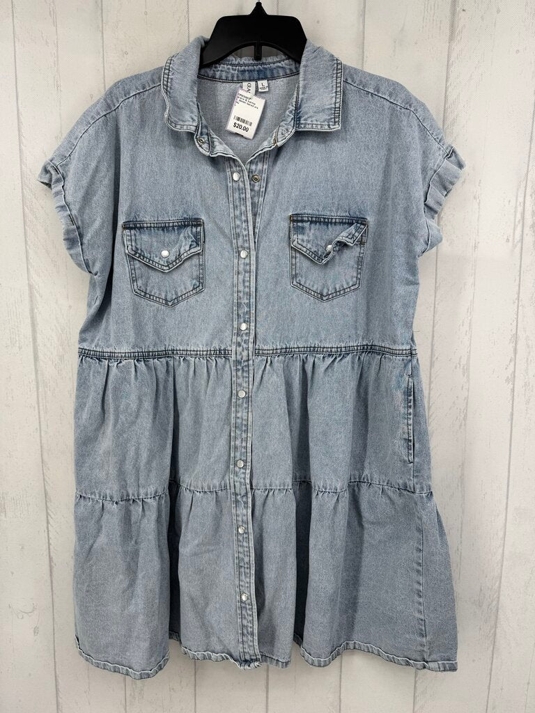 L denim tiered s/s dress