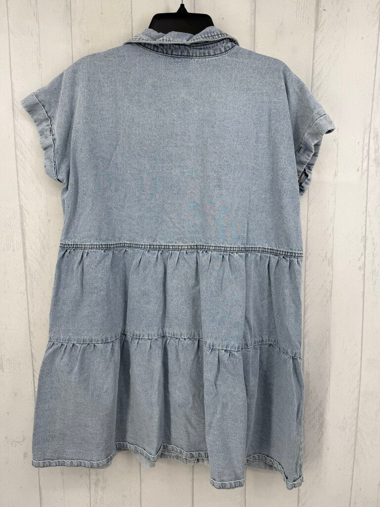 L denim tiered s/s dress